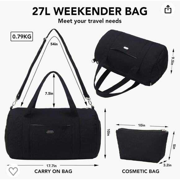 BALULHG Black Duffle Bag for Travel,Weekender For Women with Shoe Compartment - Picture 4 of 5